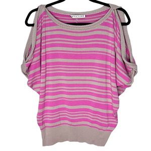 Trina Turk Carilo Open Shoulder Sweater Pink & Tan Stripe